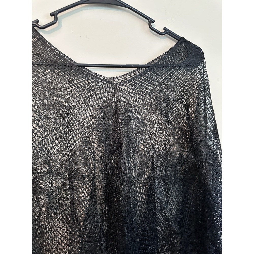 Black Lace Fringe Kimono Cover Up ONE SIZE Boho Sheer Floral Poncho Shawl Top - Picture 5 of 16